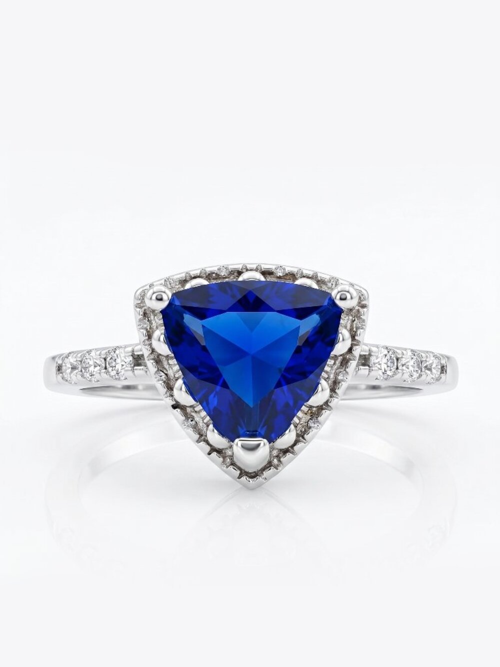 Blue Sapphire Trillion Gemstone ring, 925 Sterling Silver Charmed Aroma